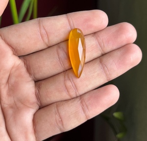 Piedra preciosa de Calcedonia amarilla suelta de alta calidad, forma de pera Natural, corte de rosa, parte posterior plana, joyería suave de alto pulido, cambio de Color - Product Image 3