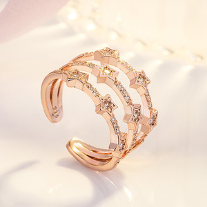 Bague étoile simple en <span class=keywords><strong>diamant</strong></span> blanc, style européen et américain, très demandée, sertie de zircon couleur feu, faite à la main - Product Image 2
