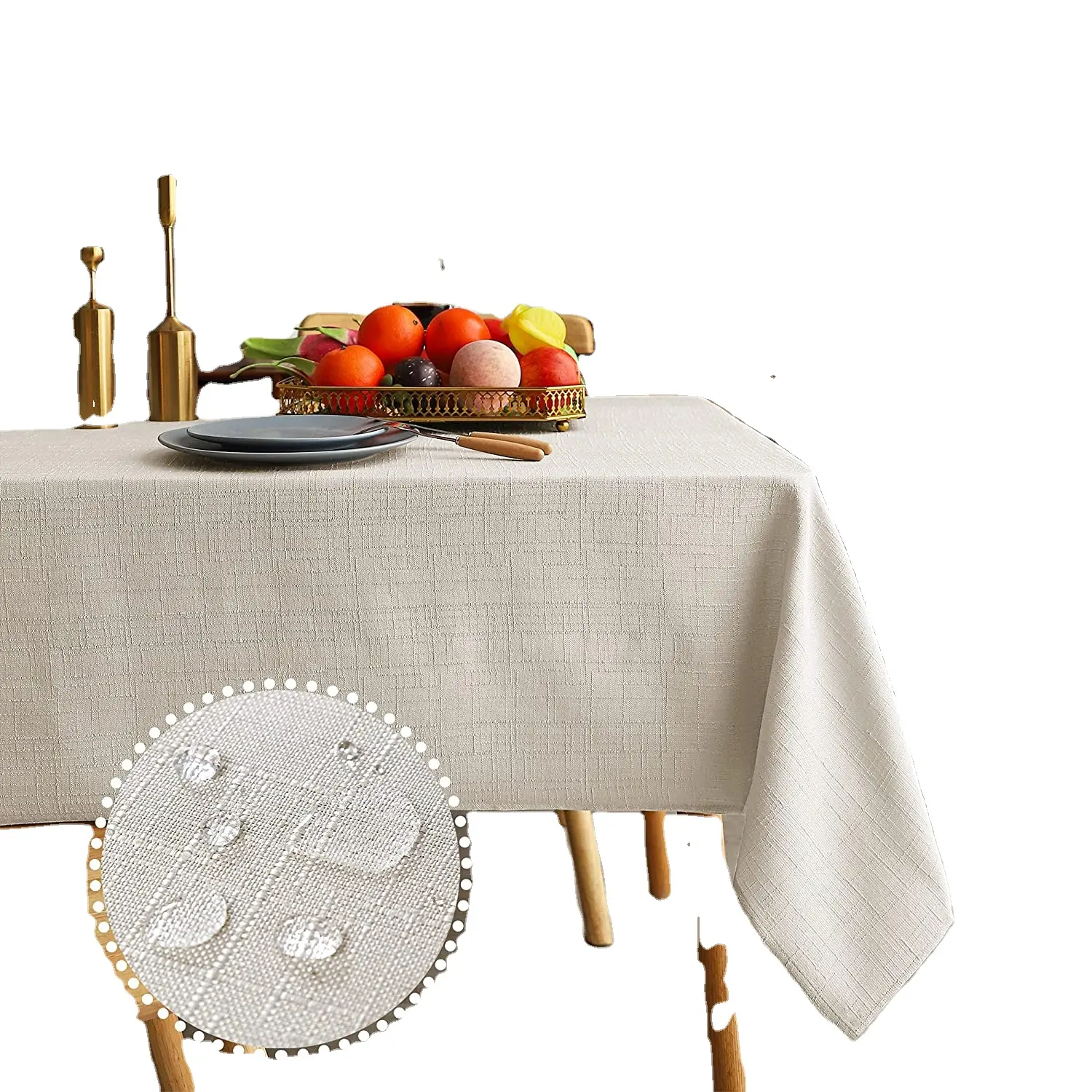 Mantel rectangular de lino falso Impermeable Lavable Slubby Texturizado Tejidos Ropa de mesa