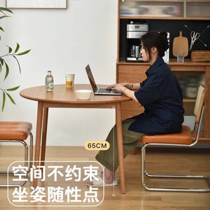 Solid Wood Round <b>Table</b> 3 Piece Set Oak Cherry Wood Minimalist <b>Dining</b> Room Furniture <b>Space</b> <b>Saving</b> Design - Product Image 4