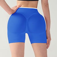 Shorts de yoga fitness taille haute européens et américains, respirants, pour l'entraînement sportif, en spandex/nylon, taille élastique, sans ligne embarrassante
