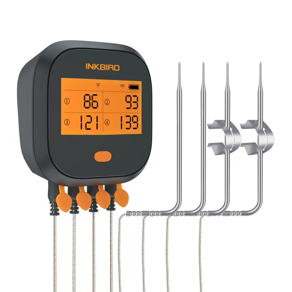 เครื่องวัดอุณหภูมิเนื้อบาร์บีคิวแบบไร้สายพร้อมการสอบเทียบ IBBQ-4T 4หัววัดดิจิตอล Bbq Cooking Thermometer