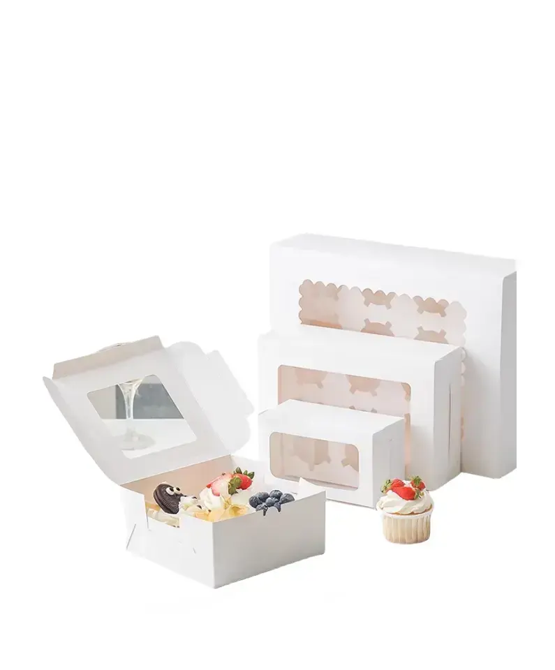 Milieuvriendelijke Cupcake Gebakjes Doos Verpakking Afhalen Cupcake Box Cake Food Container Met Raam