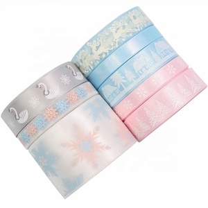 Snow Swan Deer Tree Winter Luxury Christmas Satin Ribbons Set 100% Poliéster Single Face Light Colors Impreso Tejido Satén - Product Image 2