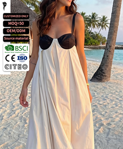 เดรสยาวทรงเอไลน์แบบไม่มีสายรัดไหล่ ยี่ห้อ OEM รุ่น Maxi Sundress ทรงเอ็มไพร์ เอวสูง สีพื้น ผ้าระบายอากาศได้ดี ทรงหลวมใส่สบาย เหมาะสำหรับใส่ไปเที่ยวทะเลช่วงฤดูร้อน พร้อมแผ่นรองหน้าอก - Product Image 1