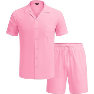 Vente flash : Ensemble chemise et short <span class=keywords><strong>pour</strong></span> <span class=keywords><strong>homme</strong></span>, 2 pièces, manches courtes, boutonné, décontracté, style <span class=keywords><strong>hippie</strong></span>, plage, vacances - Product Image 3