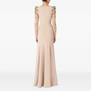 <span class=keywords><strong>Robe</strong></span> <span class=keywords><strong>de</strong></span> Soirée Sirène Longue Maxi Beige Luxueuse en Maille à Paillettes Manches Longues Élégante Longueur Sol Tenue Formelle pour Banquet et Fête - Product Image 2