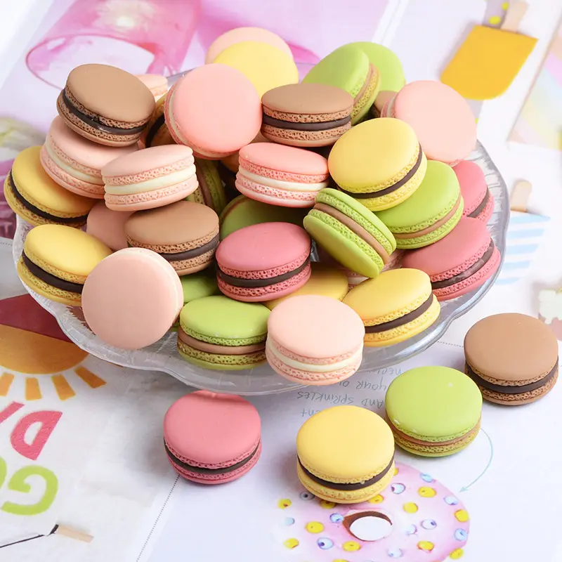 23mm kawaii polymer clay colorful imitate Miniature 3d Resin colors round macaron Charm