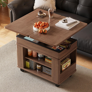 Mesa <span class=keywords><strong>de</strong></span> <span class=keywords><strong>Centro</strong></span> Convertible <span class=keywords><strong>de</strong></span> Madera Maciza Resistente, Mueble Auxiliar <span class=keywords><strong>de</strong></span> Sofá <span class=keywords><strong>de</strong></span> Doble Capa con Ruedas, Carrito para Sala <span class=keywords><strong>de</strong></span> Estar o Dormitorio - Product Image 6