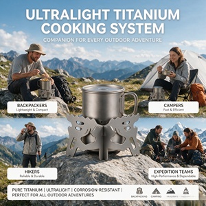 Réchaud à alcool en titane pur et support en alliage, kit de brûleur portable pour camping, pique-nique, voyage, petit barbecue - Product Image 6