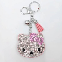 Porte-clés chaton à pompon, orné de diamants, pendentif de sac pour femme, style coréen, en velours, avec diamants bicolores