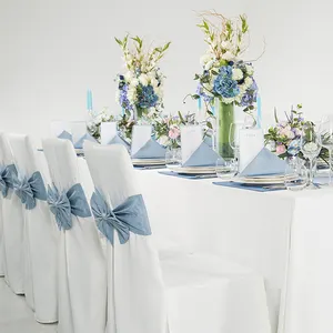 Blue And White chair cover with pleats with piping hotel table cloth chair cover banquet wedding