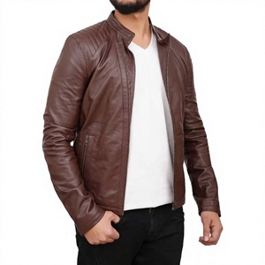 Chaqueta de Moto para Hombre LONG MISSION INDUSTRY, de Cuero PU Marrón, con Calefacción, Cuello Mao, Cierre de Cremallera, Color Sólido, Corte Ajustado, Estilo Regular - Product Image 5