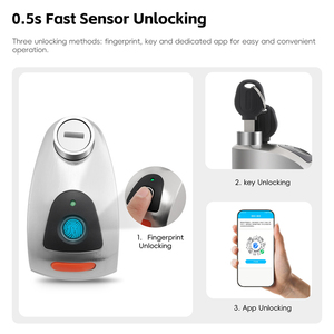 Kunci Rem Cakram Sepeda Motor Listrik WEST BIKING 130DB <span class=keywords><strong>Alarm</strong></span> Sepeda Kunci Rem Cakram dengan Sidik Jari dan Bluetooth - Product Image 3