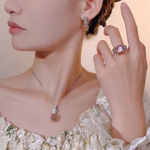 Fashion Eco-friendly Copper Sparkling Statement 12*12/10*10mm Iced Out Cubic Zirconia Necklaces <b>Earrings</b> Ring Jewelry Sets - Product Image 6