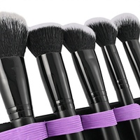 Ensemble de 15 pinceaux de maquillage en fibres synthétiques avec manches en bois et pinceaux noirs mats - Kit complet de maquillage pour les yeux