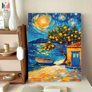 Dipingere da te con Kit <span class=keywords><strong>di</strong></span> numeri per adulti notte stellata con albero <span class=keywords><strong>di</strong></span> limone barca <span class=keywords><strong>e</strong></span> cabina tranquillo arte poliestere tela per regalo - Product Image 3