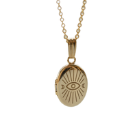 Collier Pendentif Médaillon Ovale Gaovo en Acier Inoxydable Plaqué Or 18K avec Breloque Photo Œil Turc Soleil Lune, Bijou pour Femme, Cadeau