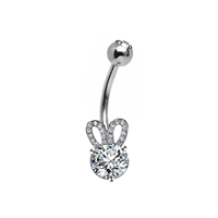 2025 Niedliche schwarze Kaninchen Karotte Edelstahl Diamant Zirkonia Cartoon Bauch Ring Nabel Piercing