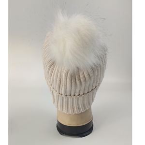 Bonnet d'hiver <span class=keywords><strong>en</strong></span> tricot côtelé avec pompon <span class=keywords><strong>en</strong></span> <span class=keywords><strong>fausse</strong></span> <span class=keywords><strong>fourrure</strong></span>, design personnalisé - Product Image 5