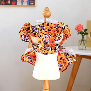 Pet <b>Clothes</b> For Dogs And <b>Cats</b> Orange Blossom Floral Dress With Lace Trim Cute Pet Dress Small Dog Puppy Outfit - Product Image 2
