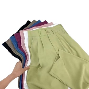 Pantalon de costume taille haute pour femme, style coréen, couleur unie, coupe droite, décontracté et professionnel, longueur cheville, vente en gros - Product Image 1