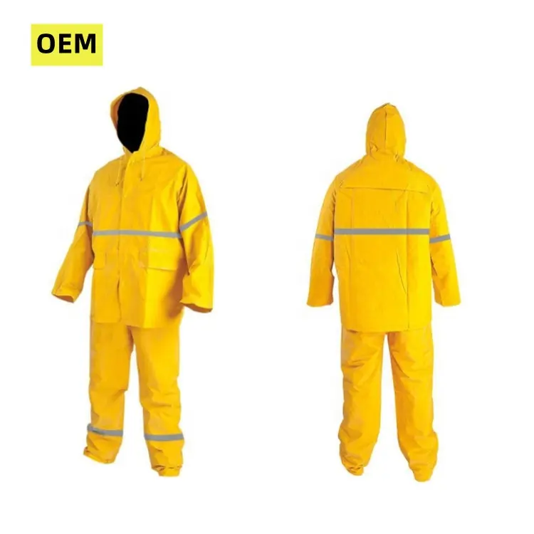 An Toàn Bền Pvc Polyester Pvc Rainsuit Heavy Duty Pvc Và Polyester Vàng Công Nghiệp Làm Việc 2 Piece Mưa Phù Hợp Với