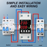 Protector de sobretensión y subtensión ajustable JIUJI JJVPD1-40 para riel DIN, fácil instalación, pantalla LED dual VA, 40A 63A 80A 100A, certificado CE