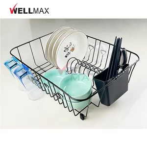 WELLMAXキッチン水切り皿乾燥ラックカトラリーバスケットプレートホルダーラックカウンタートップオーガナイザー用