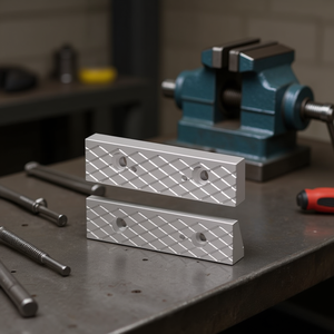 Mandril rómbico para tornillo de banco modular de 100 mm de longitud con patrón de diamante y orificios de montaje para tornillos de banco - Product Image 3