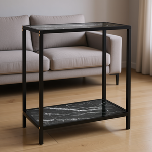Black Tempered Glass Console <b>Table</b> 23.6x13.8x29.5 Inches Modern Living Room Furniture - Product Image 2