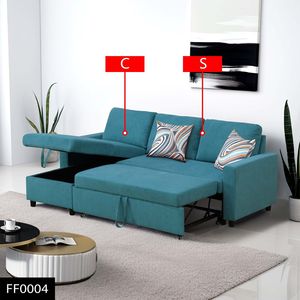Modern Blue Fabric 2-Piece Convertible Sofa Bed Set Extendable Storage <b>Unit</b> for Sitting Sleeping Hotels Villas Gyms Living Room - Product Image 5