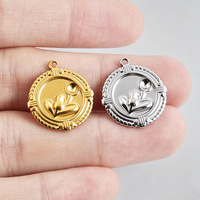 Aksesoris Liontin Bunga Baja Anti Karat Pabrik Senmei, Pesona Tanaman Floral, Lapisan Emas 18k PVD, Grosir