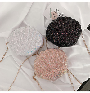 PU da dây kéo túi xách Son môi lấp lánh Sequins vỏ Ví với dây chuyền - Product Image 2