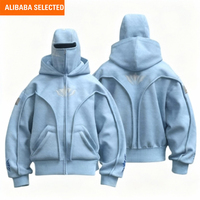 Sweat-shirt à capuche zippé pour homme avec masque facial intégré, double capuche personnalisée, patch brodé, cagoule ninja