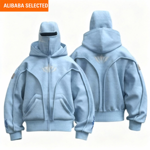 เสื้อฮู้ดซิปผู้ชายพร้อมหน้ากากสกีแบบปิดหน้า  ฮู้ดคู่แบบสั่งทำ  ปักลายแบบแพทช์  ปักลายแบบนินจา  บาลาคลาวา 555 - Product Image 3