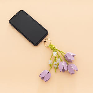Porte-clés en cuir PU fait main en forme de tulipe, breloque pour sac, perles florales pour femmes, porte-monnaie, étui pour téléphone portable, pendentif pour clé de <span class=keywords><strong>voiture</strong></span>, accessoires - Product Image 2