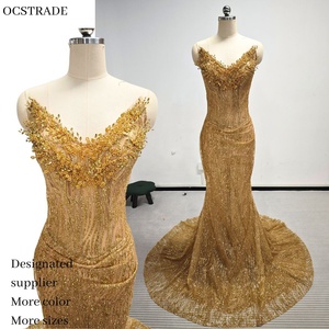 Ocstrade <span class=keywords><strong>Robe</strong></span> Longue Élégante pour <span class=keywords><strong>Mariage</strong></span> en Soirée, <span class=keywords><strong>Robe</strong></span> de Soirée Luxueuse Dorée à Strass, Sexy, Maxi, Moulante et Modeste - Product Image 2