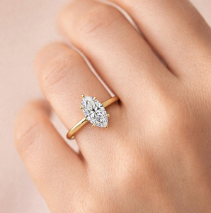 Compre un Anillo de Compromiso con Diamante de Laboratorio Corte Marquesa, Chapado en Oro Rosa Art Deco de 14K, Certificado por IGI, para Mujer, en Línea en Etsy India - Product Image 1