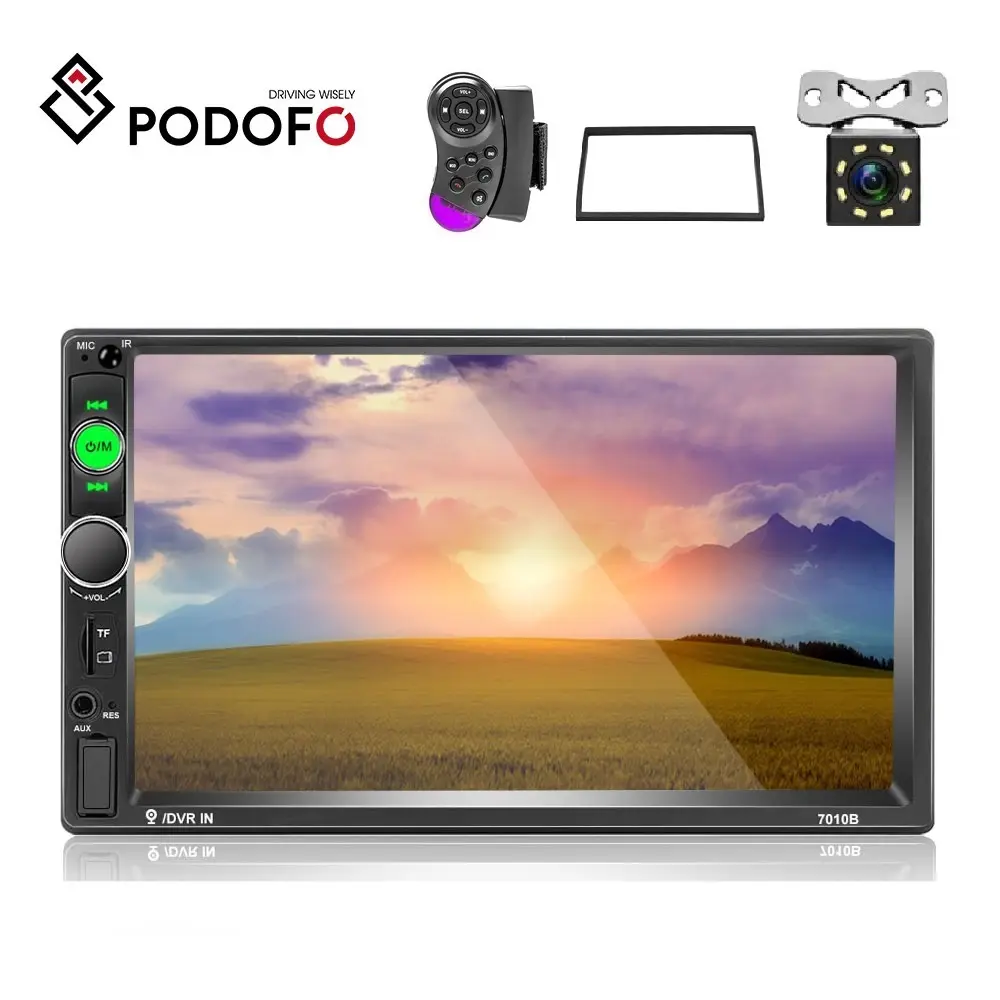 Podofo 2Din Car Video Stereo Android 7 inch GPS Navigation WiFi Auto Radio Video MP5 Player + 8 IR LED Rear View Camera