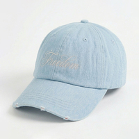 Casquette de baseball en jean bleu brodée sur mesure, effet vieilli, en coton délavé, non structurée, à visière incurvée, style rétro, pour homme et femme