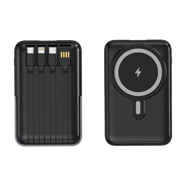 Mini Slim Magnetic Wireless Power Bank  10000mah with Phone Stand and Wires