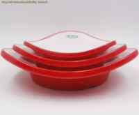 Usine en gros Restaurant réutilisable Double couleur assiette en plastique conception triangulaire forme irrégulière mélamine plats de service assiette