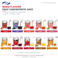 Jus Concentré Purée 1kg x 12 Sachets Carton 10 Saveurs Fraise Raisin Pêche pour Bubble Tea Vente en Gros