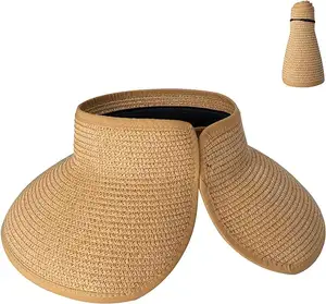 Легкая соломенная шляпа с широкими полями и логотипом на заказ, летняя пляжная шляпа с солнцезащитным козырьком для женщин, складная Гибкая защита от УФ-лучей