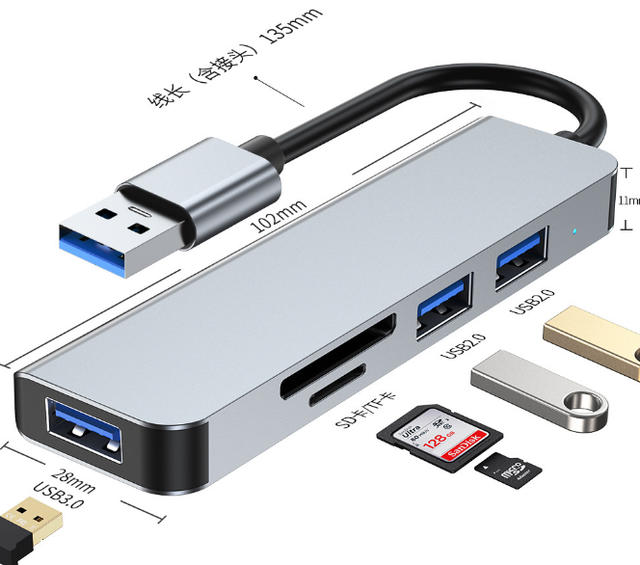 SYONG High Quality USB Hub Card Reader,5-in-1 USB Multiport Adapter with USB 3.0,2*USB 2.0, SD/TF Card Reader for Laptop Desktop