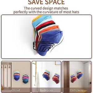 Perchero de sombreros para pared y puerta Gorras de béisbol para armario Almacenamiento de sombreros Montaje en pared - Product Image 4