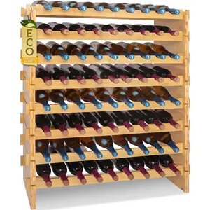 Bamboo Stackable Wine Rack 8-Tier Large Floor Freestanding Modular Storage Display Shelf Construction For Kitchen