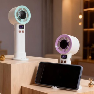 Mini Portable Fan With Digital Display Bladeless USB Rechargeable Desk Handheld Three Speed Adjustable White Green Purple - Product Image 4