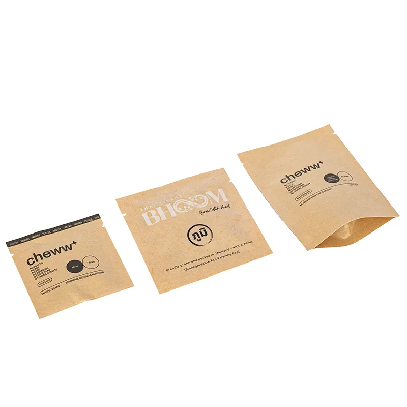 Bolsas de papel Kraft biodegradáveis com zíper reutilizável, sacos plásticos Mylar biodegradáveis de papel com vedação de três lados para embalagem de alimentos